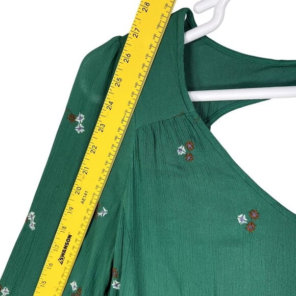 Free People Womens L Green Gauzy Dress Embroidered Boho Hippie Cottagecore Flowy - Picture 13 of 16